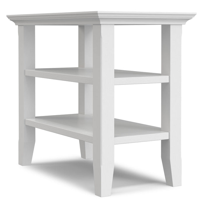White handcrafted wooden side table with open shelving and tapered legs - Bel Furniture