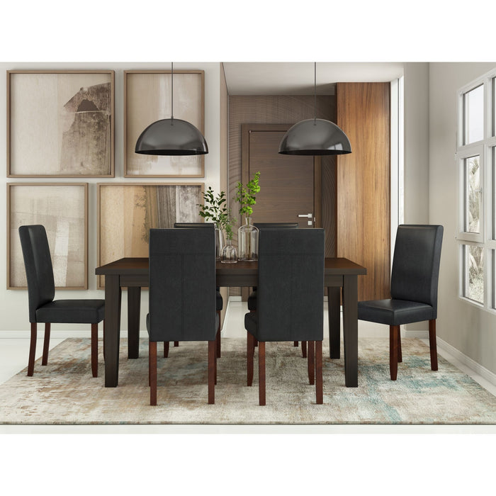 Distressed black Acadian Parson dining chairs set of 2 with dark wood legs in modern dining room - Bel Furniture