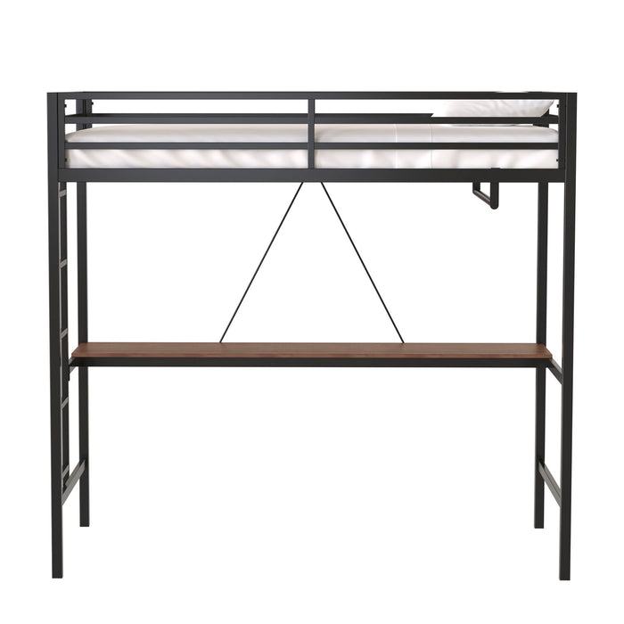 Adam - Twin Loft Bunk Bed With Cinnamon Wood Desk And Closet Rod - Black - view 5