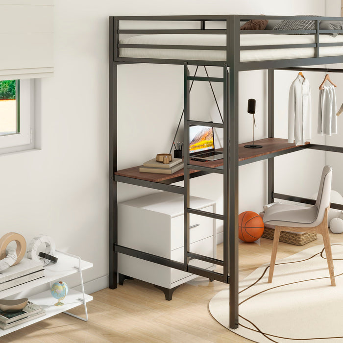Adam - Twin Loft Bunk Bed With Cinnamon Wood Desk And Closet Rod - Black - view 8