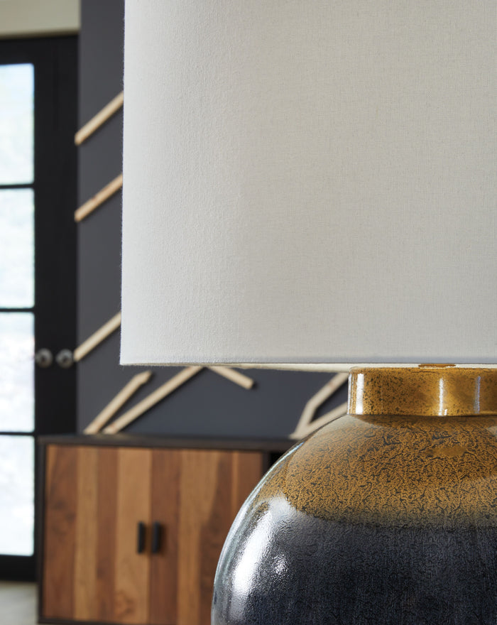 Adara - Blue / Gold Finish - Metal Table Lamp by Signature Design by Ashley® | Bel Furniture
