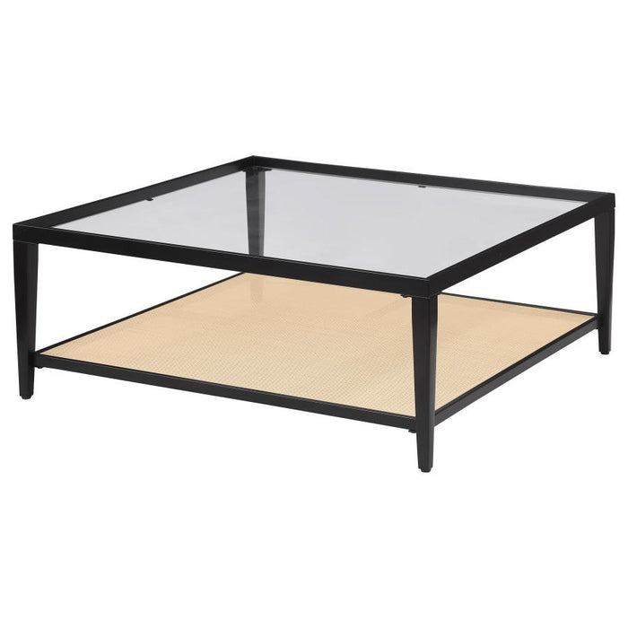 Amherst - Glass Top Metal with Cane Shelf Table