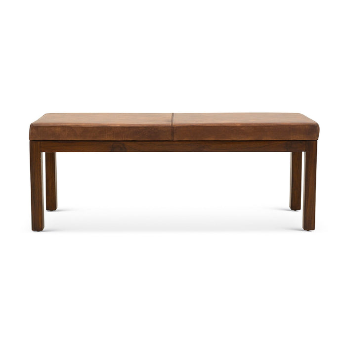 Austin - Antique Leather Bench With Lines - Antique Brown / Brown / Rustic / Tan by Ashcroft Furniture | Bel Furniture