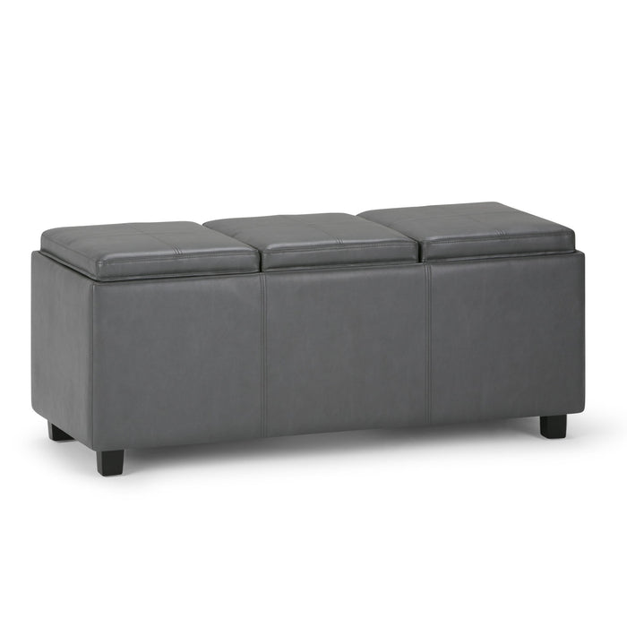 Avalon - Upholstered Storage Ottoman Dark Gray Faux Leather by Simpli-Home | Bel Furniture