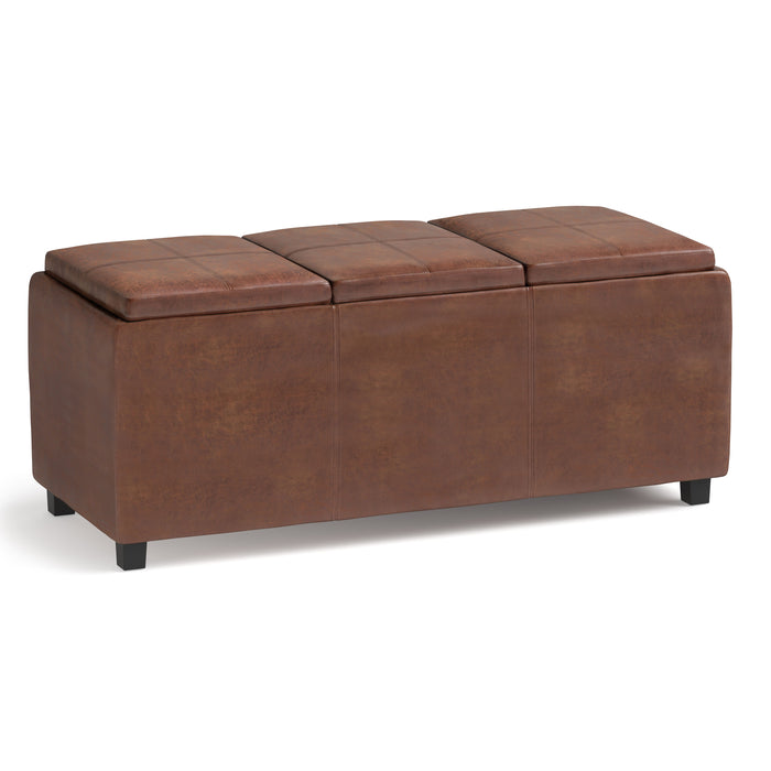Avalon - Upholstered Storage Ottoman Light Brown Faux Leather by Simpli-Home | Bel Furniture