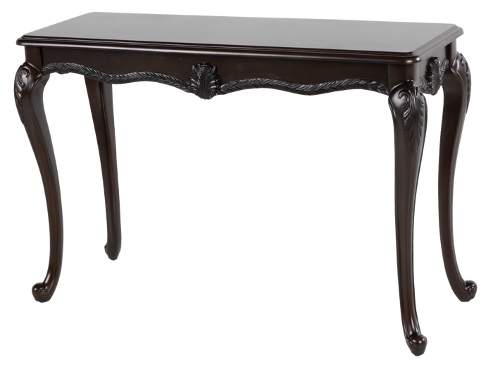 Avelina Traditional Dark Cherry Sofa Table with Carved Cabriole Legs