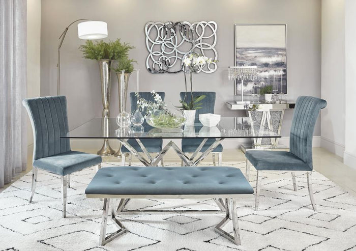 Beaufort Velvet Upholstered Dining Bench Steel Grey