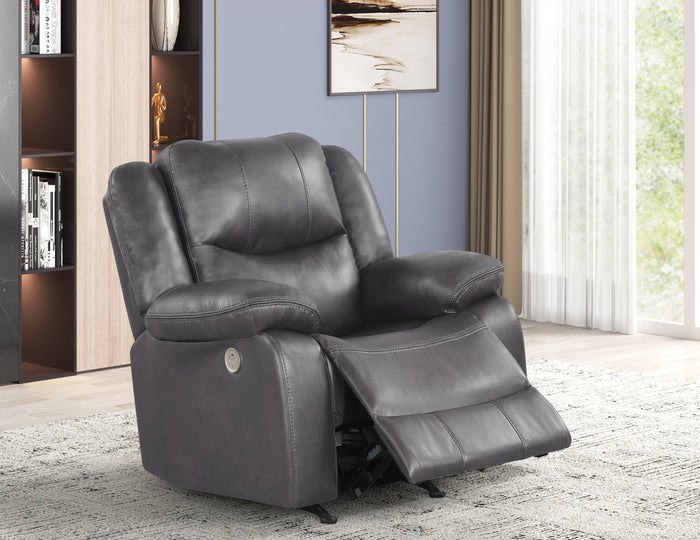 Black Air Leather Power Rocker Recliner with USB Charging