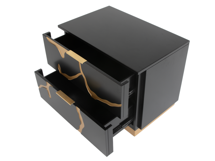 Black and Gold 2-Drawer Nightstand – Modern Luxury Bedside Table - view 2