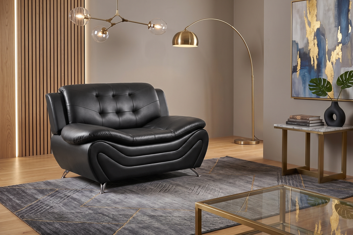 Black Wave Design Accent Chair with Tufted Back