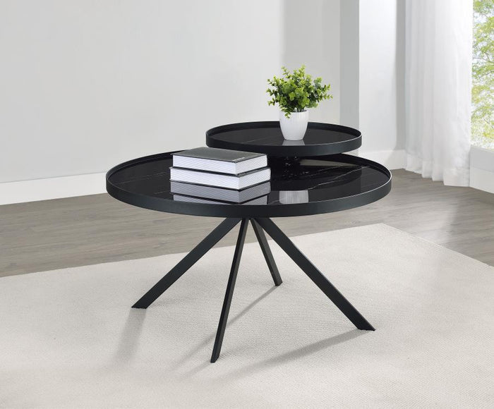 Briggs - Round Marble Printed Glass Top Coffee Table
