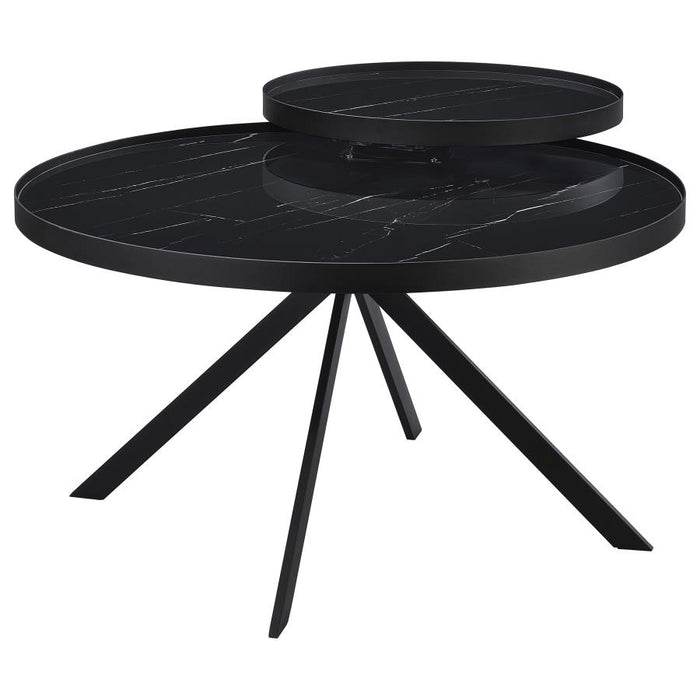 Briggs - Round Marble Printed Glass Top Coffee Table