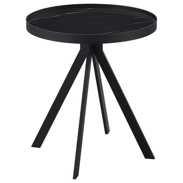 Briggs - Round Marble Printed Glass Top End Side Table