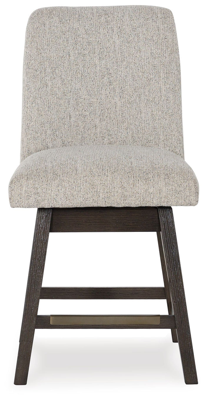 Burkhaus - Beige / Dark Brown - Upholstered Swivel Barstool (Set of 2) by Signature Design by Ashley® | Bel Furniture