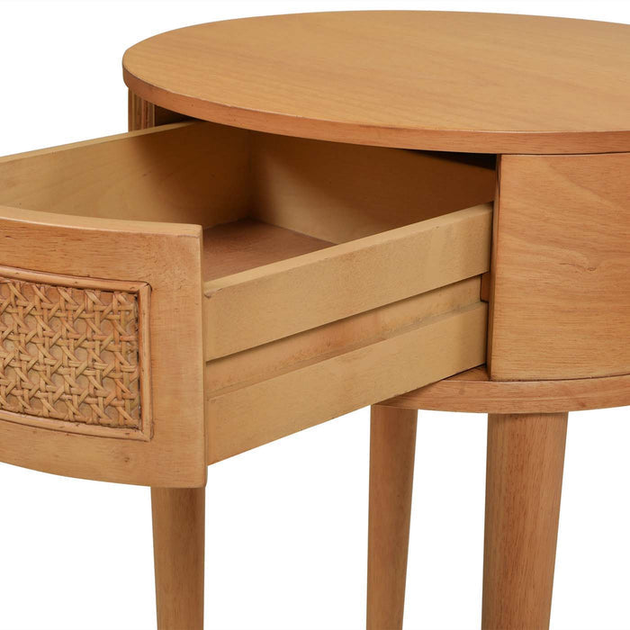 Cabana - Round Cane Storage Side Table - Natural Brown Oak by Jennifer Taylor Home | Bel Furniture
