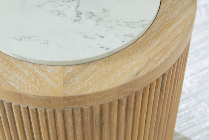 Camdill - Round End Table - Light Brown / White - view 3