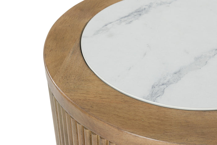 Camdill - Round End Table - Light Brown / White - view 6