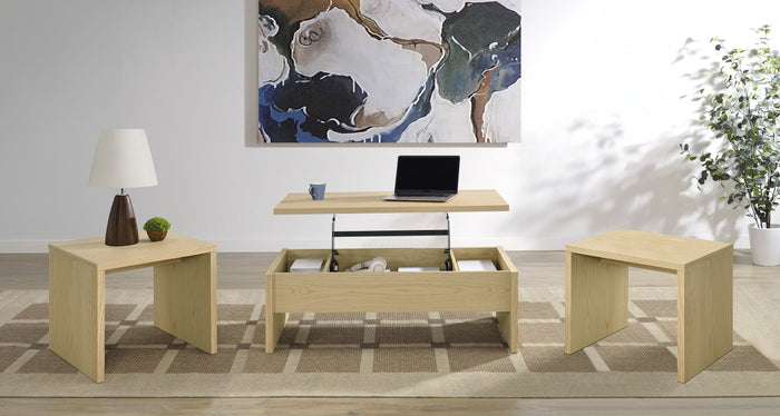 Light Brown / 3 Pc. Coffee Table, 2 End Tables