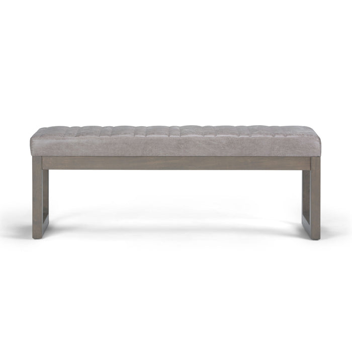 Casey gray upholstered ottoman bench with tufted top and wooden legs - Bel Furniture