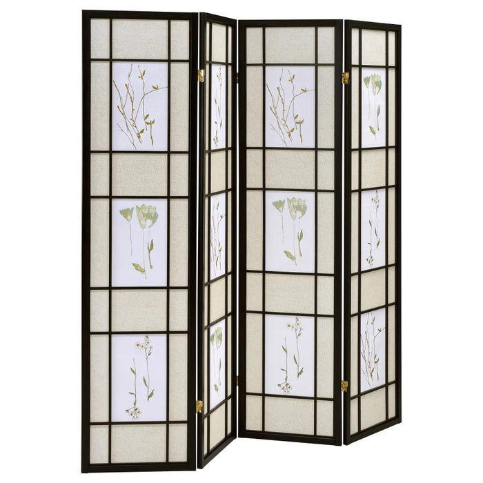 Catabella 4-Panel Room Divider Folding Shoji Screen Floral Black