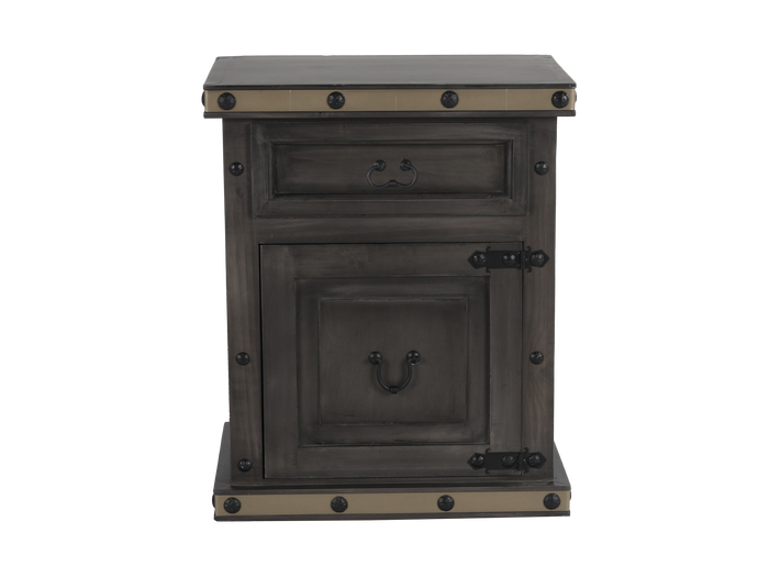 Charcoal Gray Rustic Industrial Nightstand with Drawer and Cabinet Storage