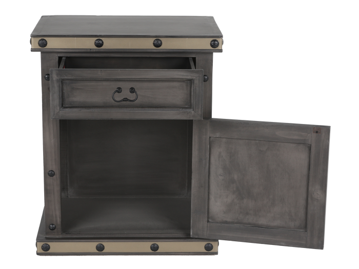 Charcoal Gray Rustic Industrial Nightstand with Drawer & Cabinet Storage