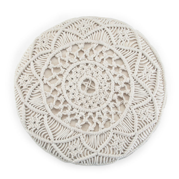 Coates - Round Macrame Pouf - Natural by Simpli-Home | Bel Furniture