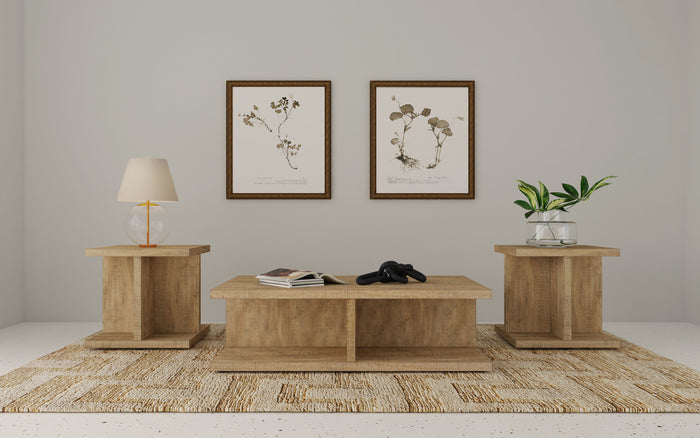 Light Brown / 3 Pc. Coffee Table, 2 End Tables