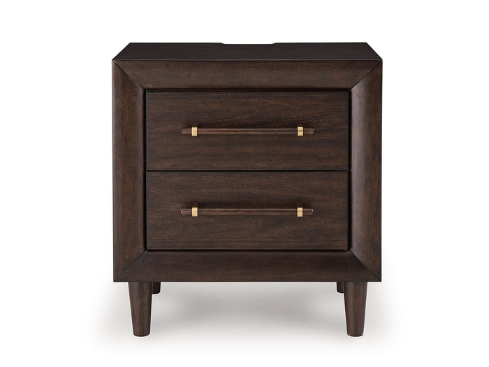 Dantenton - Two Drawer Night Stand - Merlot - view 2
