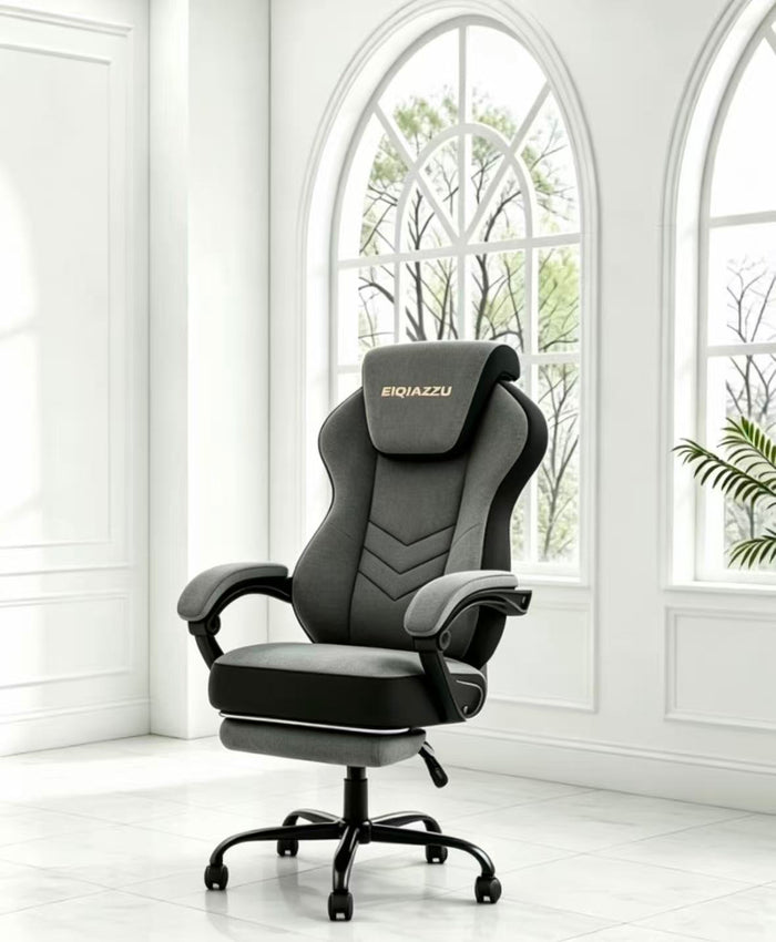 Dark Grey Racing-Style High-Back Office Chair with Padded Arms