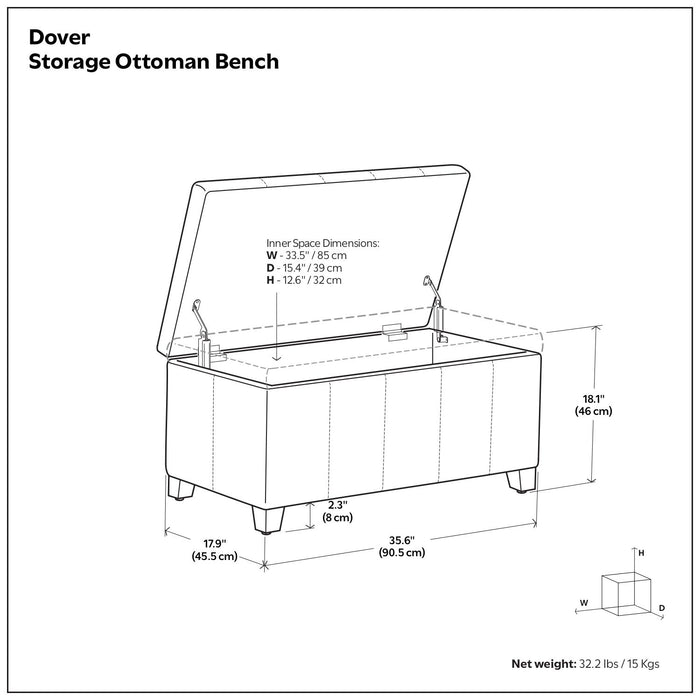 Dover - Storage Ottoman Bench - Distressed Brown - view 3