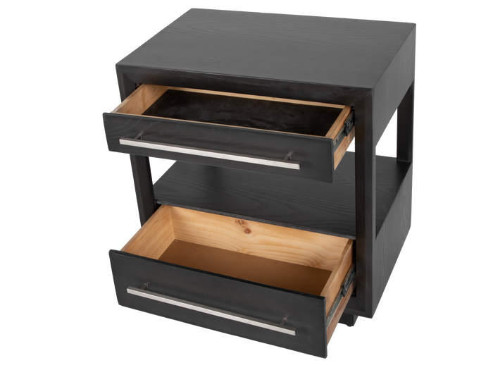 Durango Sofia Grey 2-Drawer Nightstand with Open Shelf & Brushed Pewter Bar Pulls