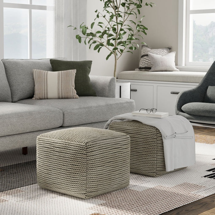 Eastmont - Outdoor / Indoor Pouf - Cream by Simpli-Home | Bel Furniture