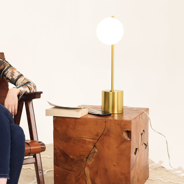 Ethereal - Modern Small Table Lamp, Desk Lamp Fixture With Globe Shade - Gold / White by Ashcroft Furniture | Bel Furniture