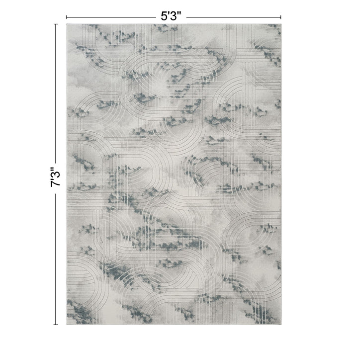 Geometrix - 5'3" X 7'3" Area Rug / Geometric 3D Effect - Ivory / Gray - view 2