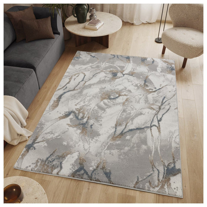Geometrix - 5'3" X 7'3" Area Rug & Geometric 3D Effect - Ivory / Gray - view 5