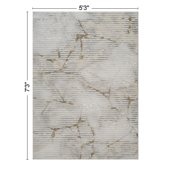 Geometrix - 5'3" X 7'3" Area Rug With Geometric, 3D Effect - Ivory / Gray - view 4