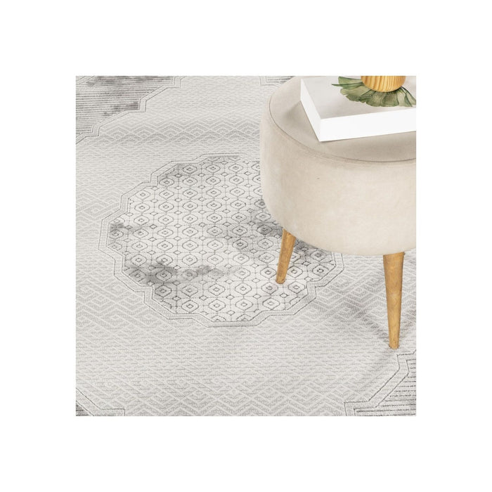 Geometrix - 5'3" X 7'3" Medallion Area Rug With Geometric 3D Effect - Ivory / Gray - view 2