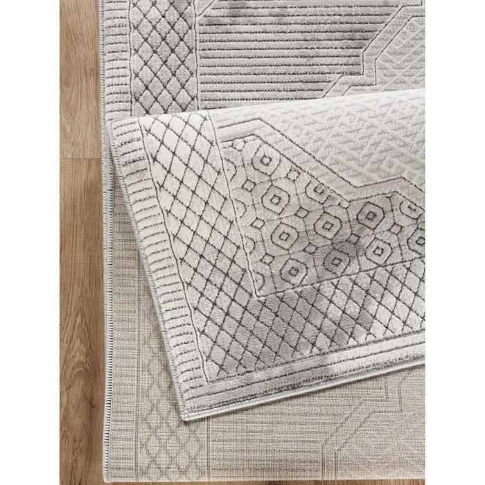 Geometrix - 5'3" X 7'3" Medallion Area Rug With Geometric 3D Effect - Ivory / Gray - view 3