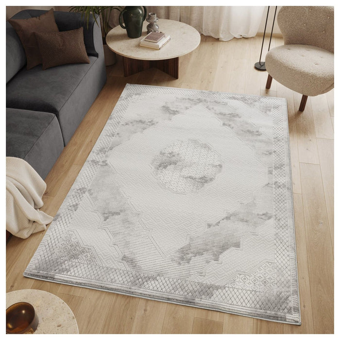 Geometrix - 5'3" X 7'3" Medallion Area Rug With Geometric 3D Effect - Ivory / Gray - view 4