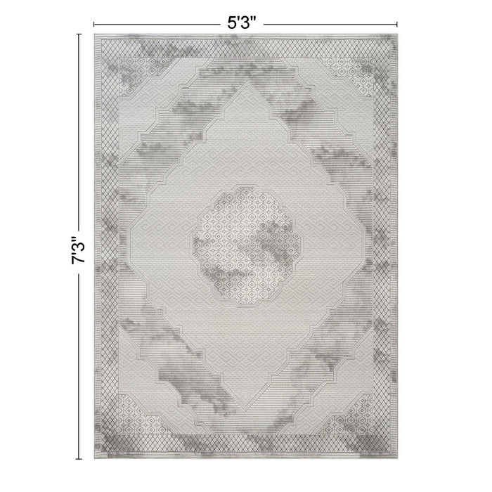 Geometrix - 5'3" X 7'3" Medallion Area Rug With Geometric 3D Effect - Ivory / Gray - view 5
