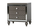 Glam Mirrored 3-Drawer Nightstand with Crystal Knobs