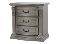 Grand-Platinum Traditional Nightstand with 3 Drawers and Carved Details