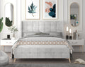 Grey Velvet Button-Tufted Panel Bed