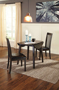 Hammis - Round Dining Drop Leaf Table Set Dark Brown 3 Pc. - Round Dining Room Drop Leaf Table, 2 Upholstered Side Chairs by Signature Design by Ashley® | Bel Furniture