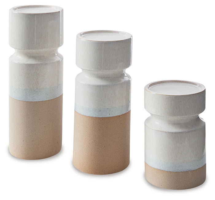 Hurston - Ivory / Brown - Candle Holder Set (Set of 3) by Signature Design by Ashley® | Bel Furniture