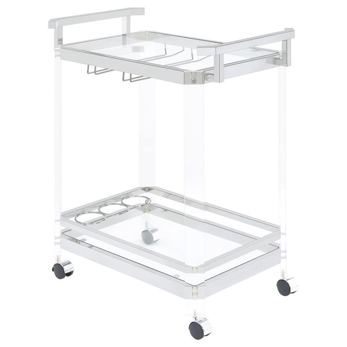 Jefferson 2-Tier Glass Shelf Acrylic Bar Cart Chrome