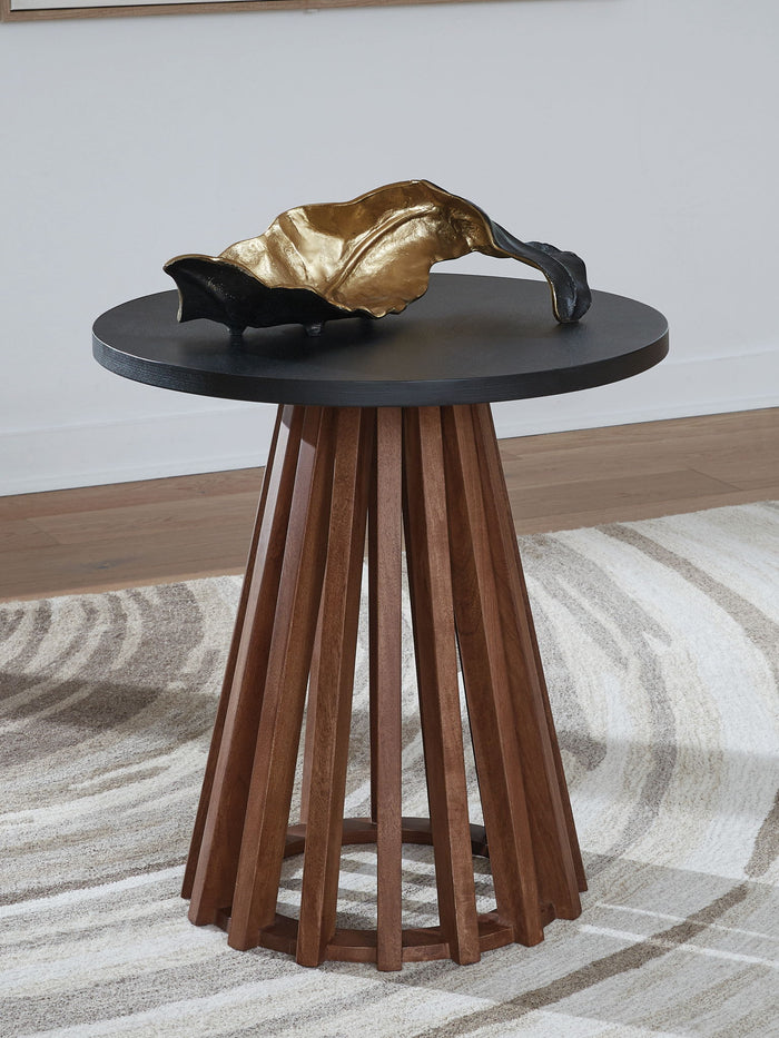 Kallari - Round End Table - Warm Brown / Black - view 4