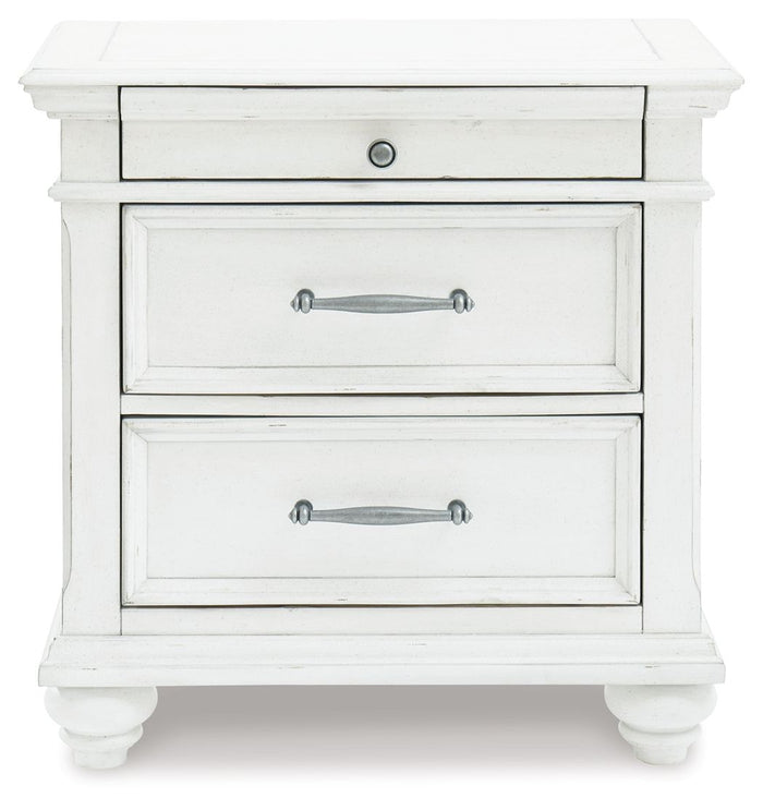 Kanwyn - Whitewash - Three Drawer Night Stand by Benchcraft® | Bel Furniture