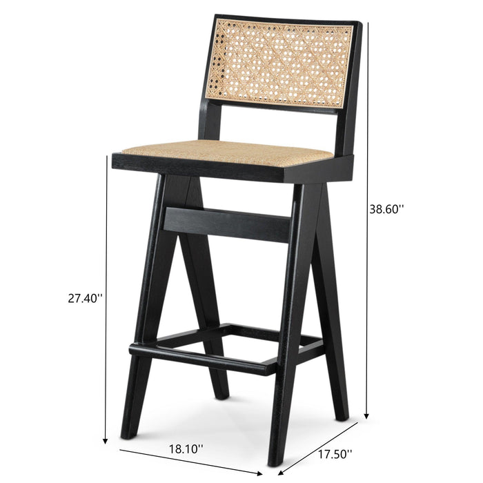 Keira - Bar Stool (Set of 2) - Black / Rattan - view 2